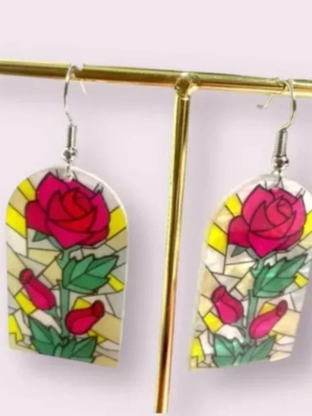 ⭐️❤️FREE Window Stained Glass Tapestry Floral Chic Glam Art Artsy Drop Earrings